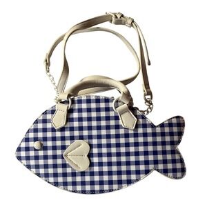 NWT Luv Betsey by Betsey Johnson Gingham Fish Crossbody Bag Blue White